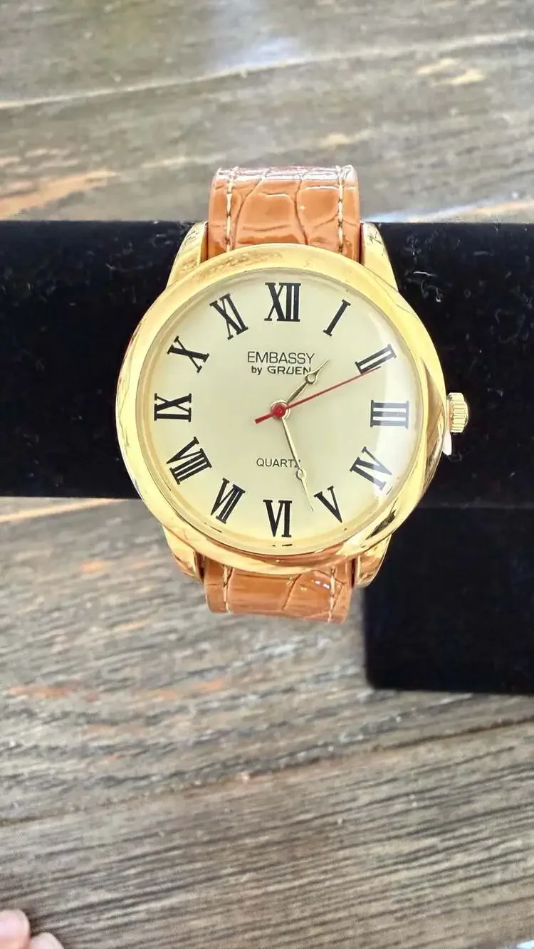Embassy by Gruen Unisex Gold-Tone Roman Numeral Quartz Watch